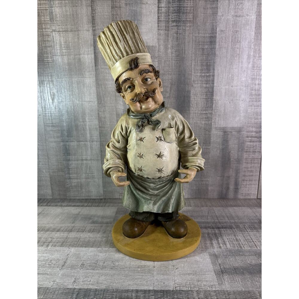 VTG CHEF RESIN STATUE 15” Tall Italian French Pizza Chef Kitchen Deco